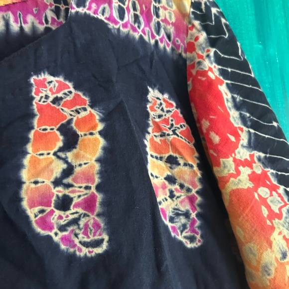 Boho Colorful Women's Indian Blouse Tie Dye & Black Accents Large Free Size - Picture 8 of 16